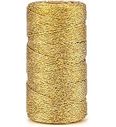 jijAcraft 328 Feet Gold String Twine - 1.5mm Metallic Thread Gift Wrapping - Inelastic Macrame Gl...
