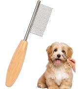 HOP Small Dog Comb with Wooden Handle Dog Eyes&Face Metal Comb Pet Fine Tooth Flea Comb Pet Groom...
