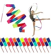 HiUnicorn 14PCS Dance Ribbon for Kids Rainbow Party Favors, Rainbow Streamers, Ribbon Dancer Wand...