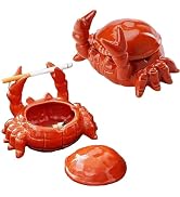 2Pcs Crab Ashtray with Lid, Ceramic Windproof Cigarette Ashtray for Indoor or Outdoor Use Desktop...