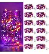 btfarm 12 Pack Orange Purple Halloween Fairy Lights Battery Operated 3 Mode | 7Ft 20 Led Twinkle ...