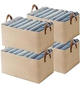 AARAINBOW 4 Pcs Closet Clothes Organizer with Handle, Fabric Storage Box with Steel Frame Stackab...