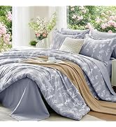 MUXHOMO Light Grey Bed in a Bag Queen 7 Pieces, Queen Comforter Set Reversible Botanical Flowers ...
