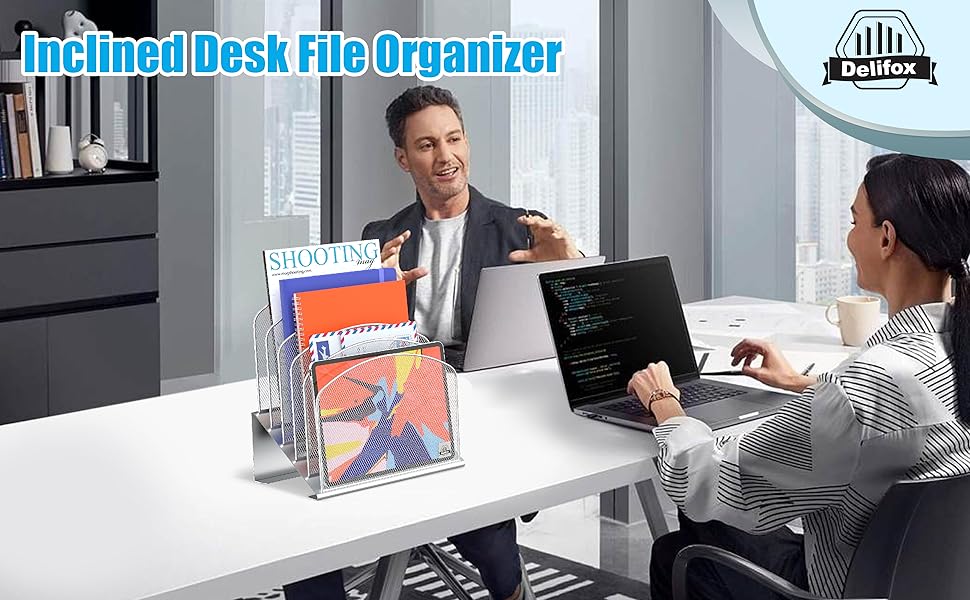 Inclined desk file organizer