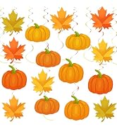 36pcs Thanksgiving Fall Pumpkin Maple Leaf Hanging Swirls Decorations,Autumn Fall Thanksgiving Ha...