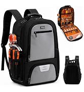 Tool Backpack for Men with Laptop Sleeve, Heavy Duty Tool Bag, Grey | Padded Shoulder & Waist Sup...