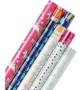 American Greetings Reversible Birthday and All Occasion Wrapping Paper for Kids, Unicorns and Din...