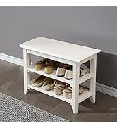 ZMYCZ 3-Tier Storage Bench 23.6" Sturdy Shoe Storage Rack with Seat Rubberwood Shoe Storage Organ...