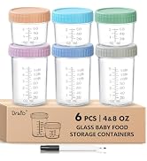 DRKIO 6 Pack Glass Baby Food Storage Containers - 4 & 8 oz Baby Food Jars with Lids Baby Food Mak...