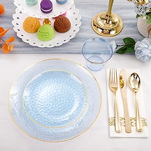 blue clear plastic plates