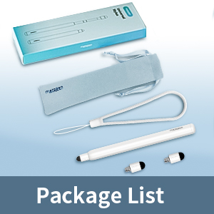 metapen X1 package list: 1 universal stylus, 1 drawstring bag, 1 lanyard, 2 replacement tips