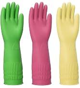 ccebwyny Kitchen Rubber Gloves - 3 Pairs Colorful Rubber Cleaning Gloves Reusable Non-Slip and Fl...