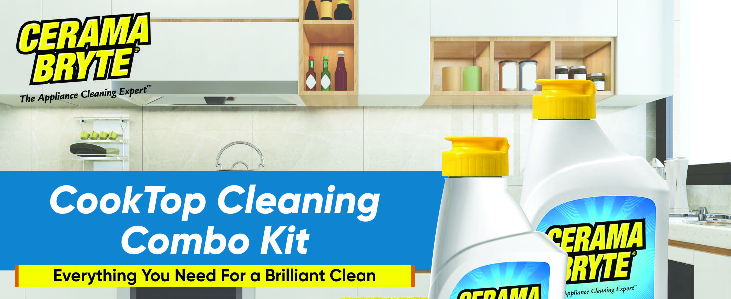 Cerama Bryte Cooktop Cleaner for all cooktops, shower doors, faux marble and pots and pans cleaning