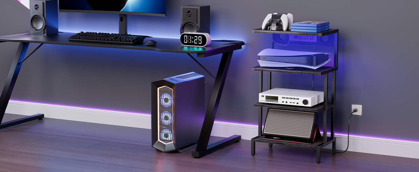 4 Tiers Video Game Console Organizer for Gaming Room Storage