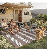 PureCozy Outdoor Waterproof 8x10 Rug for Patio Reversible Plastic Straw Brown Striped Camping Mat...