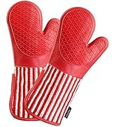 Alselo Silicone Oven Mitts Heat Resistant 932? with Waterproof & Non-Slip Kitchen Mittens, Set of...