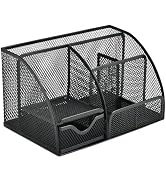 Rkqoa Black Mesh Pen Holder and Organizer Office Supplies with 7 Compartments, Desktop Organizer ...