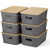 Plastic Storage Baskets With Bamboo Lid - Plastic Storage Containers Stackable Storage bins: Stor...