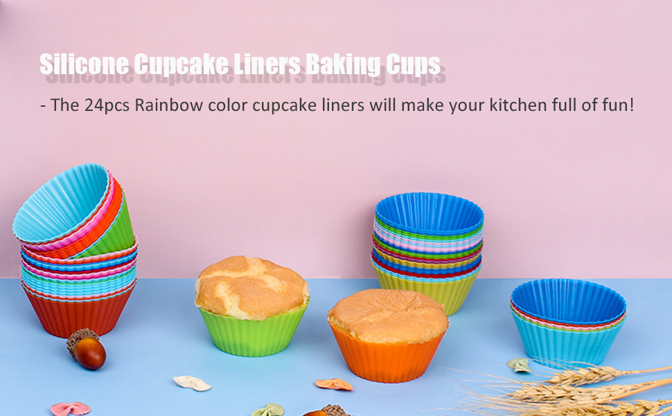 Silicone Cupcake Muffin Baking Cups Liners 36 Pack Reusable Non-Stick Cake Molds Sets