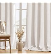 MIULEE Thick Linen Curtains 96 Inches Long Nautral Semi Sheer for Farmhouse/Living Room/Bedroom, ...