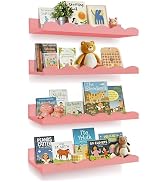 Bxngjuj Nursery Book Shelves, 4 Pack Pink Floating Shelves for Wall, Wood Scalloped Shelves for S...