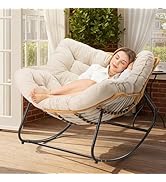 FZGhome Papasan Chair with Cushion, Oversized Outdoor Rocking Chair, Patio Egg Chair Outdoor, Wic...