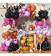 Jobkoo Halloween Balloon Arch Kit, Happy Halloween Decor Double Stuffed Purple Orange Balloons Gi...