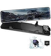 BY-J 12" 1080P Mirror Dash Cam w/GPS, Enhanced Night Vision, Full Touch Screen, Waterproof Backup...