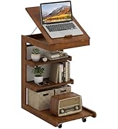 Giantex C-Shaped End Table with Wheels, Wooden Rolling Side Table w/Adjustable Desktop, Edge Stop...