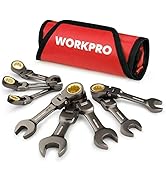 WORKPRO 8 Piece Flex Head Stubby Ratcheting Combination Wrench Set, SAE 5/16-3/4 in, 72-Teeth, CR...