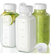 Glass Juice Bottles with Lids, 3 Pack Clear Glass Water Bottles w 2 Pour Spouts, 16 Oz Reusable M...