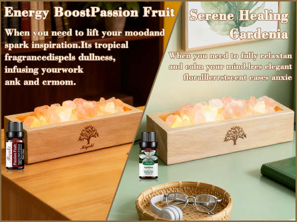 Himalayan Salt Lamp with Passion Fruit or Gardenia Oil to Energize & Calm. Aromatherapy Mood Boost