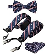 HISDERN Bow Tie and Suspenders for Men Suspender and Bowtie Handkerchief Set Adjustable Y Shape 6...