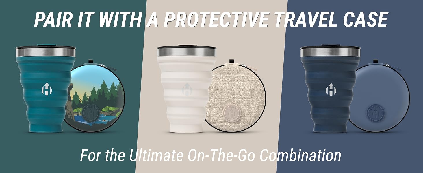 HYDAWAY collapsible tumbler paired with protective travel carrying case is the best on the go combo