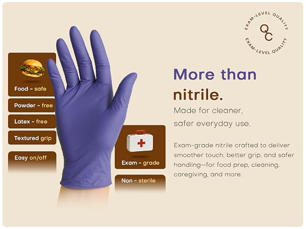 Exam-grade nitrile crafted smoother touch better grip safer handling food prep cleaning caregiving