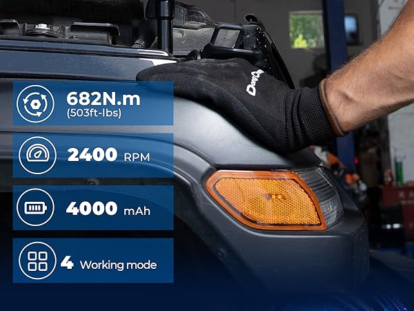 Dong Cheng 20V Brushless Impact Wrench, Max Torque 503 ft-lbs (682 N.m),