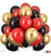 HILAVO Red Black and Gold Balloons, 60Pcs 12 Inch Red and Black Gold Party Balloons Casino Theme ...