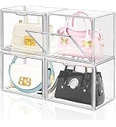 DILIBRA 4 Packs Clear Plastic Handbag Storage Organizer for Closet, Acrylic Display Box for Handb...