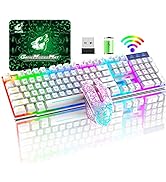 Wieless Gaming Keyboard and Mouse Combo Rainbow Backlight Quiet Ergonomic Mechanical Feeling Anti...