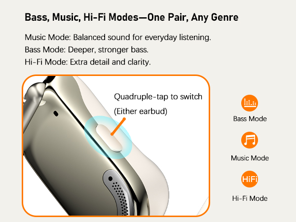 Bass, Music, Hi-Fi Modes-One Pair, Any Genre