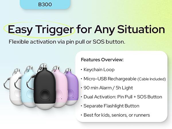 B300 rechargeable personal alarm key chain