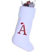 20 Inches Monogram Christmas Stockings with Letters, Large Super Soft Christmas Stockings White V...
