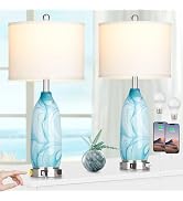26" Coastal Table Lamps Set of 2, Modern Table Lamps with USB A+C Ports & AC Outlet, Touch Contro...