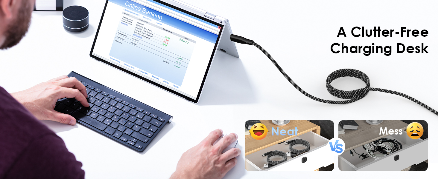 self winding usb c to usb cable data cord
