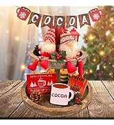 6 Pieces Christmas Hot Cocoa Tiered Tray Decorations - Hot Cocoa Bar Rustic Wooden Signs & Cute G...