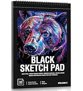 30 Sheets Black Paper Sketchbook, 98lb/160gsm Heavyweight Black Sketch Pad 5.5×8.5in, Acid-Free D...