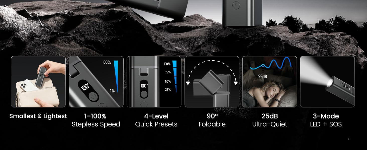 Titanium Portable FanBuilt-in LED Flashlight