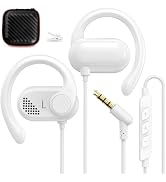 Open Ear Earbuds Wired for Laptop PC, 3.5mm Headphones with Mic Case, White | Workout Sport Gym O...