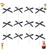 100PCS Black Bow Cocktail Picks – Graduation Party Bamboo Toothpicks, Elegant Skewers for Charcut...