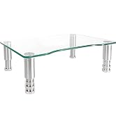 Clear Tempered Glass Computer Monitor Riser with Height Adjustable Multi Media Desktop Stand for ...